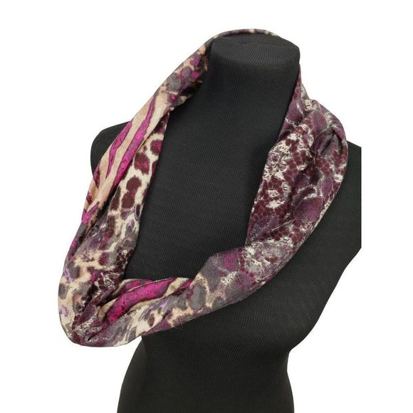 Notations Pink Violet Purple Animal Print Reversible Infinity Scarf - Picture 1 of 8